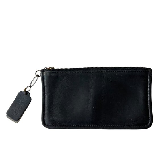 Vintage Coach Zip Leather Wristlet Clutch Black Leather - Picture 1 of 5